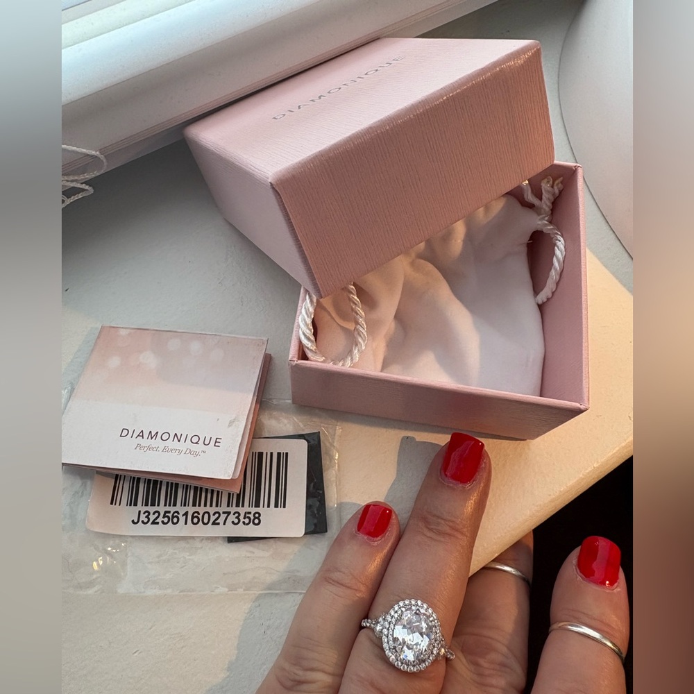 Diamonique Sparkling Silver Halo Ring